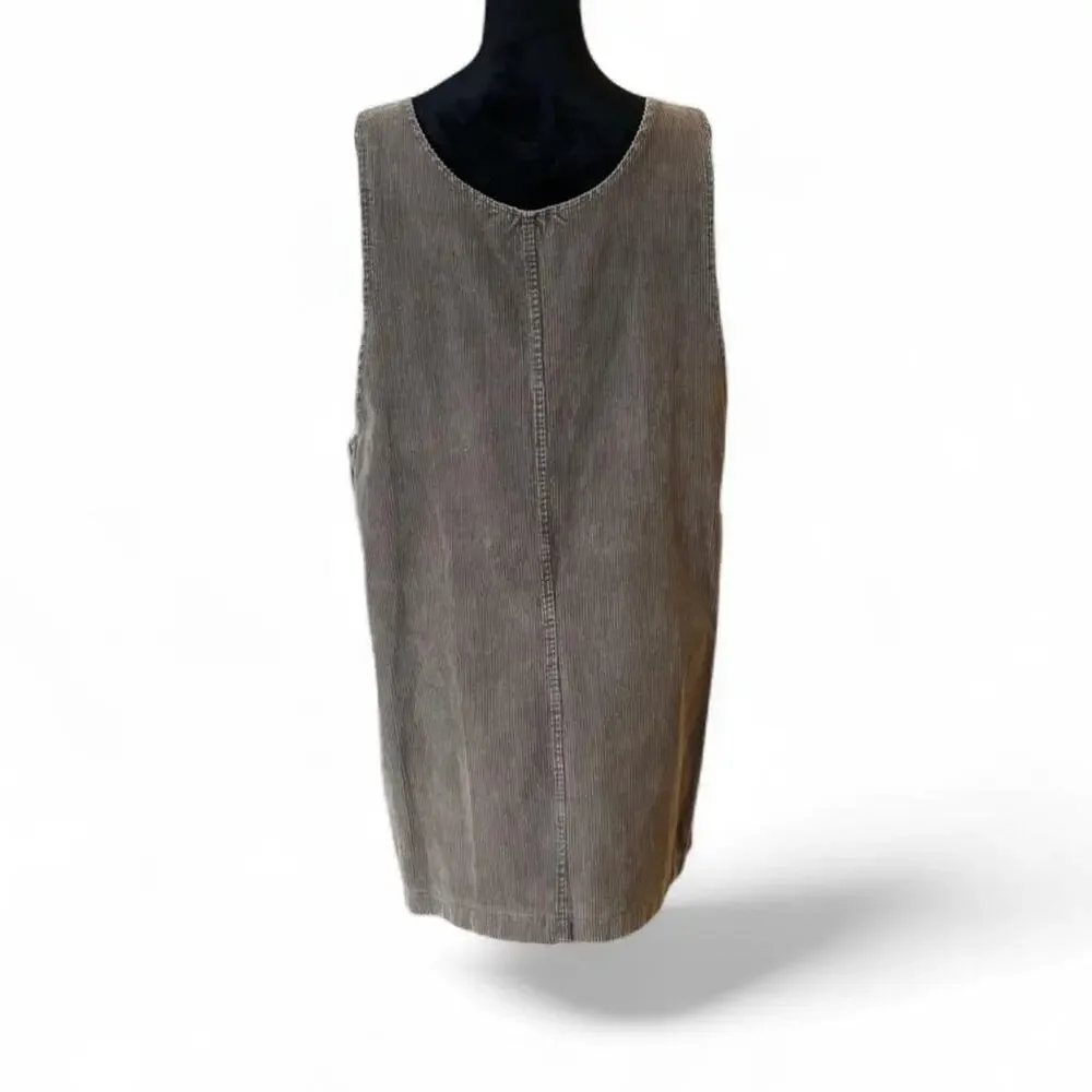 Corduroy Brown Utility Pinafore Dress – Cottagecore Workwear [L] - Picture 3 of 8